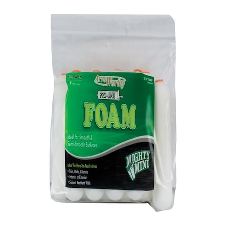 Arroworthy Pro-Line Foam 4 x 4 in. Paint Roller Cover for Smooth to Semi-Smooth Surfaces, White, 10PK AR6158